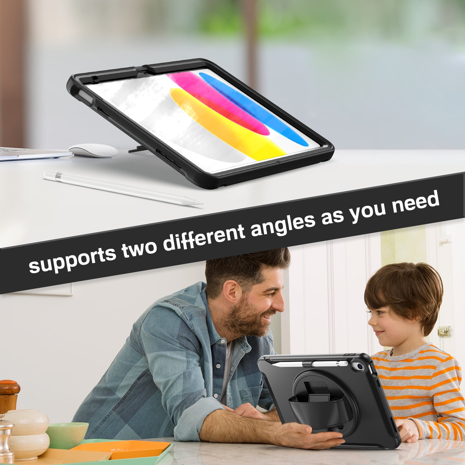 Allytechgroup Case for Apple iPad 11th Gen 11" 2025/ iPad 10th Gen 10.9" 2022, Build-in Pencil Holder Rotaing Stand Heavy Duty Shockproof Kids Friendly Hand Strap Tablet Cover for iPad 11/ iPad 10