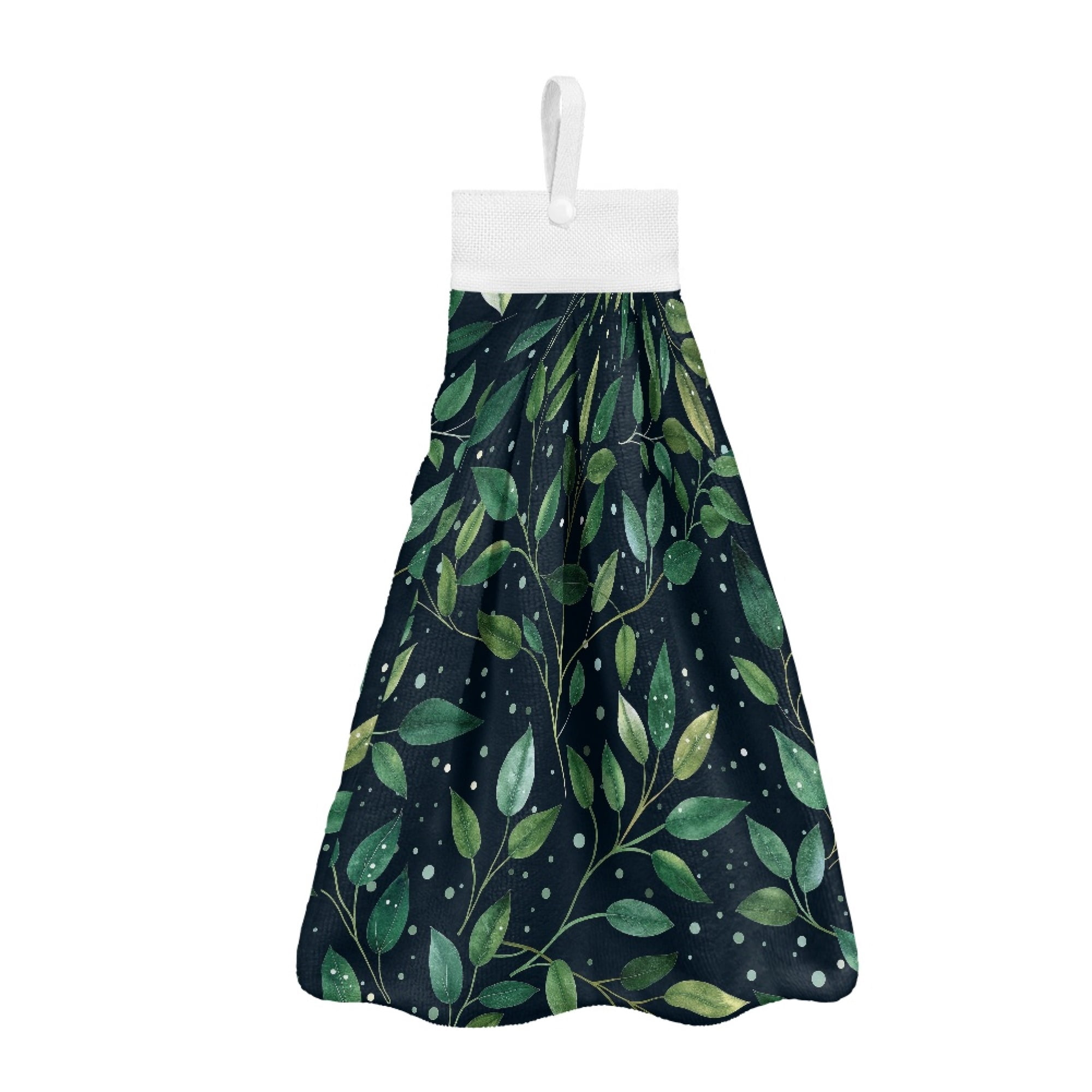 ZIATUBLE Green Leaves Hanging Kitchen Towel Absorbent Hanging Hand Dry Towels Easy to Clean Bathroom Hand Bath Towel with Snap Button Kitchen Hand Towels and Washcloths Tie Towel