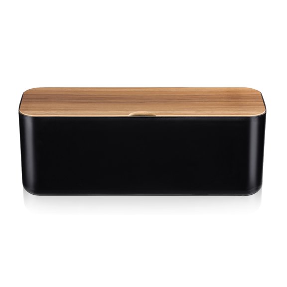 ULTNICE Cable Organizer Box Wooden Black for Power Cord Storage