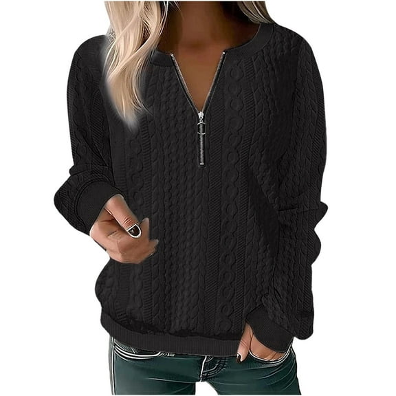 Women's Casual Half Zip Sweatshirt Long Sleeve Comfortable Solid Color Pullover Winter Autumn Fashion Top Soft Stretchable