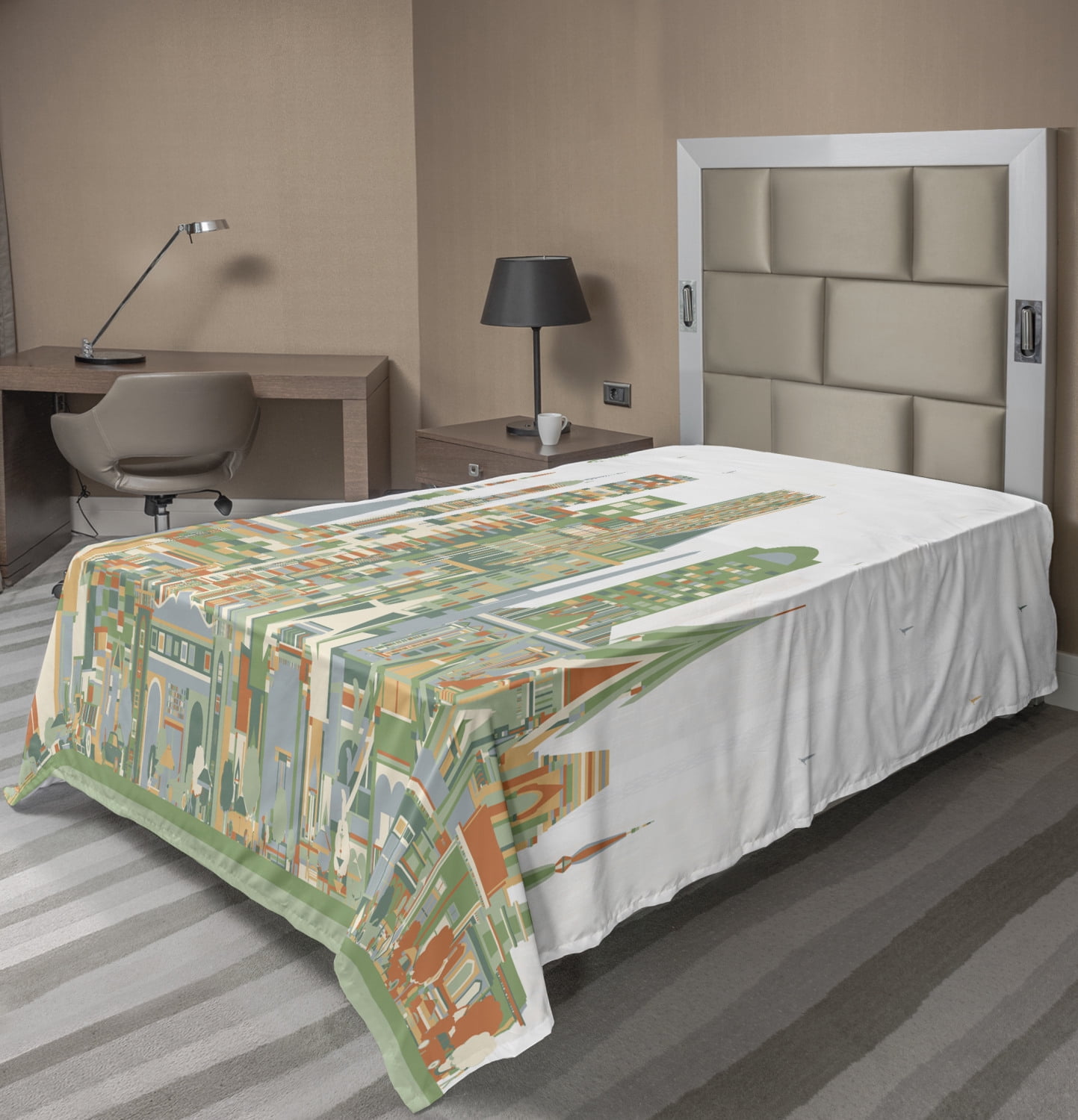 Travel Flat Sheet, Thailand Skyline in Abstract Buildings, Soft