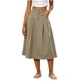 thumbnail image 2 of WQNVRNR Womens Max Skirt- Casual Zip Button Pleated Elastic Waist Summer A-Line Long Skirts Khaki Size L, 2 of 7