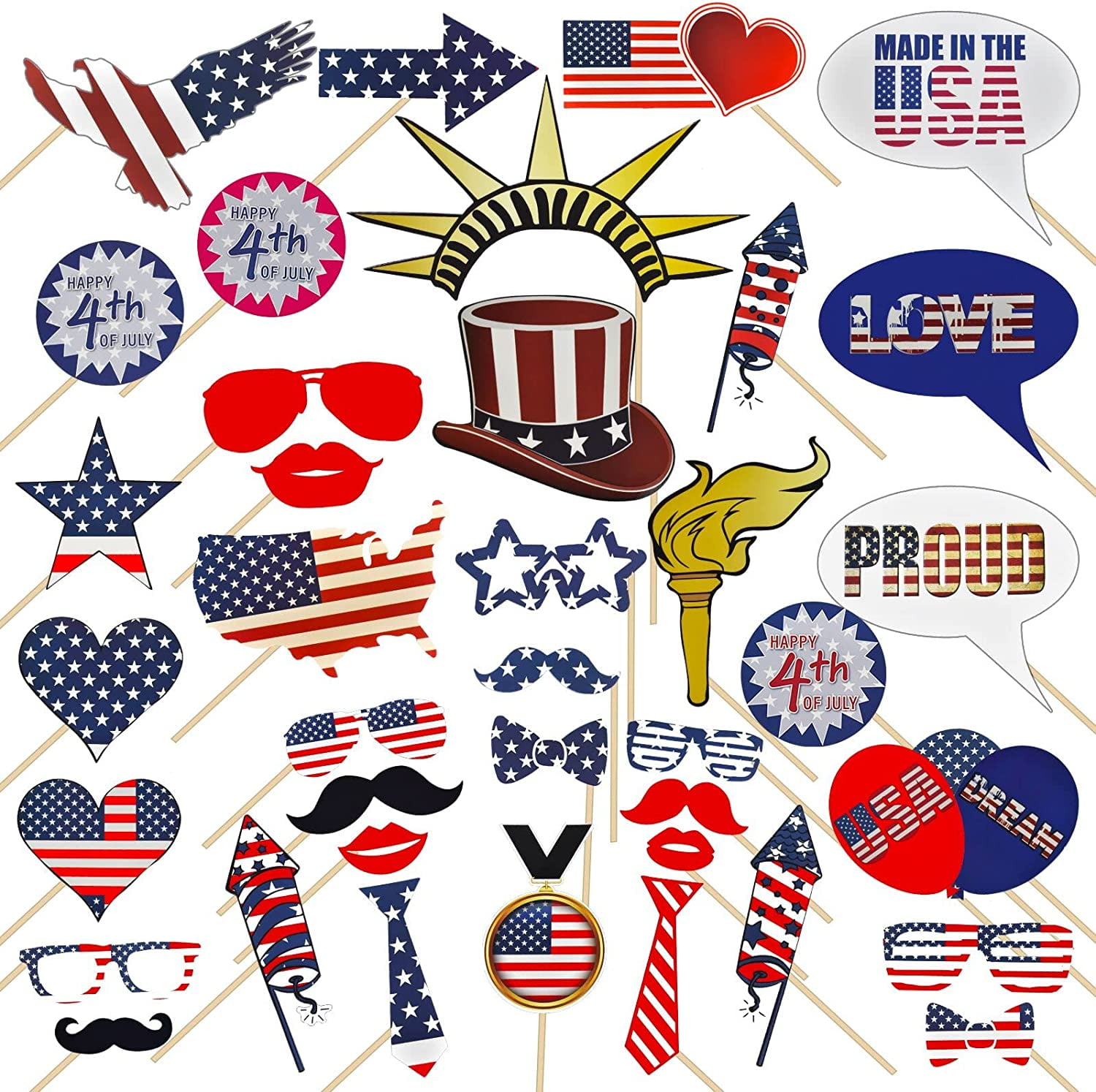 Samhe 4th Of July Photo Booth Props 40pcs Fourth Of July Party Photo Props American Patriotic