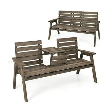 Kadyn Garden Bench, Outdoor Bench Chair,Patio Long Seat,Outdoor Fir Wood Bench with Foldable Middle Table-Gray