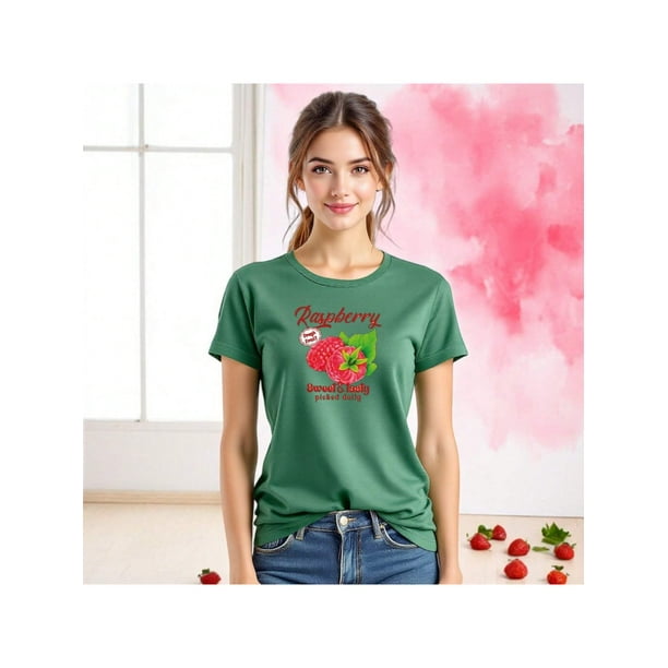Playera Blusa De Frambuesa Raspberry Sweet & Tasty – Dulce Estilo que Te Hace Brillar Color Verde Talla Grande Marca Emil SaEs