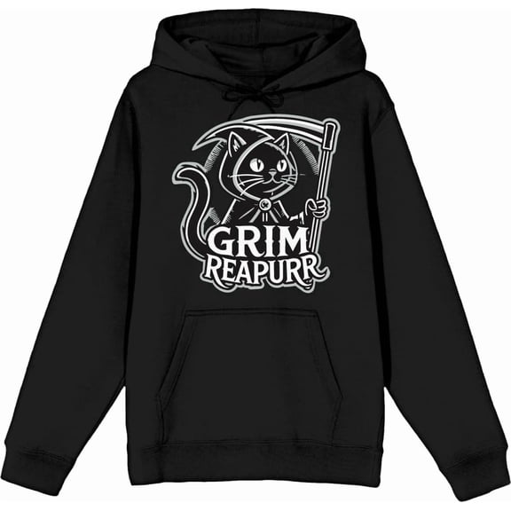 Black Cat Grim Reapurr Adult Blue Long Sleeve Hoodie-Medium