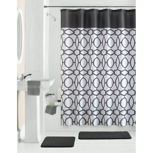 Mainstays Geometric 15Piece Shower Curtain Bath Set