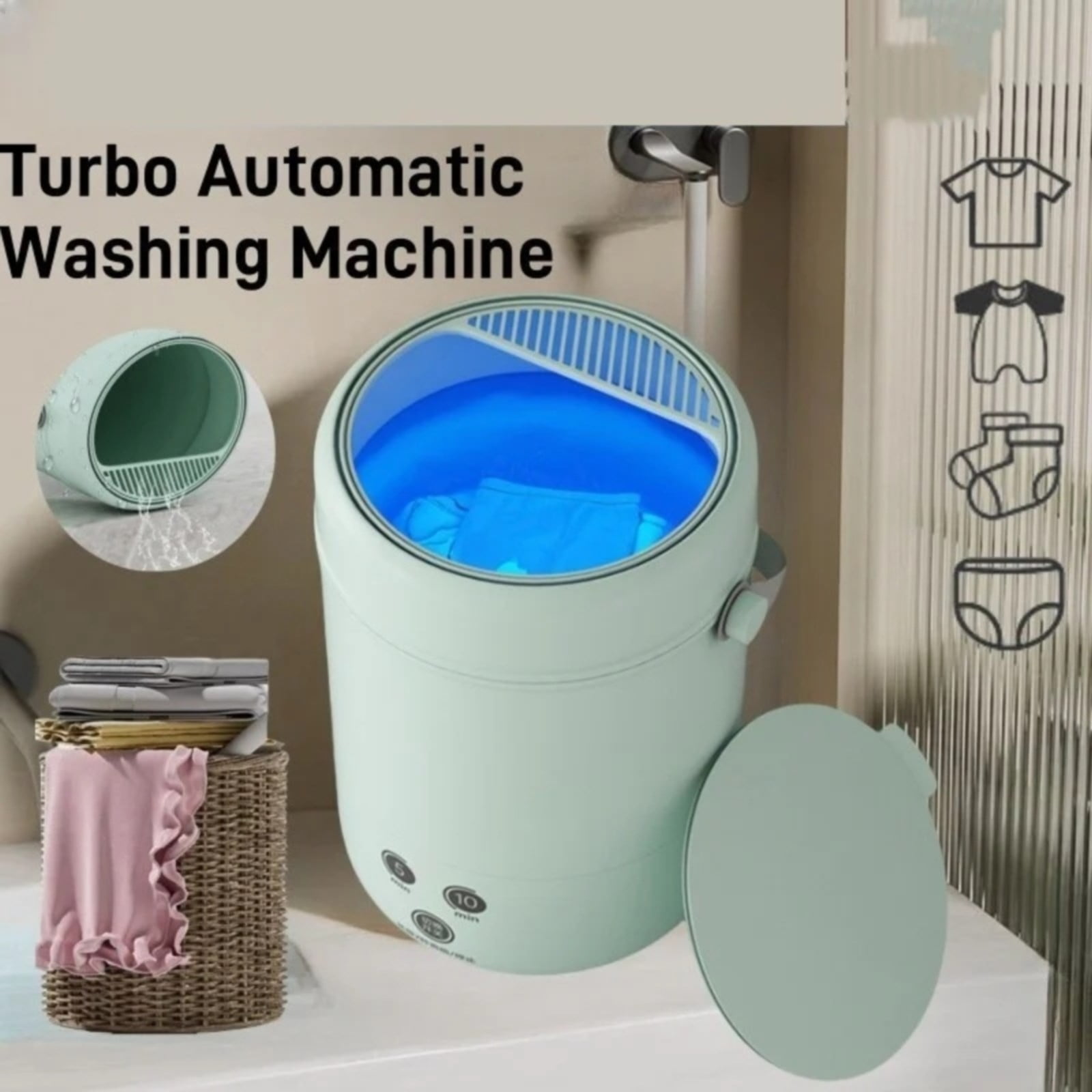 Xoxingysm Mini Washing Machine Mint Green,Mini Automatic Washing Machine Portable Socks and Underwear Washing Machine
