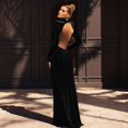 thumbnail image 4 of Women'S Elegant Slim-Fit Long Dress with High Neck, Long Sleeves & Pleated Backless Detail Black S, 4 of 7