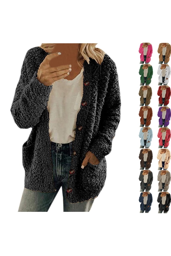 Womens' Wool Sweater Cardigan Casual Plus Size Plush Sweater Pockets Outerwear Buttons Cardigan Coat