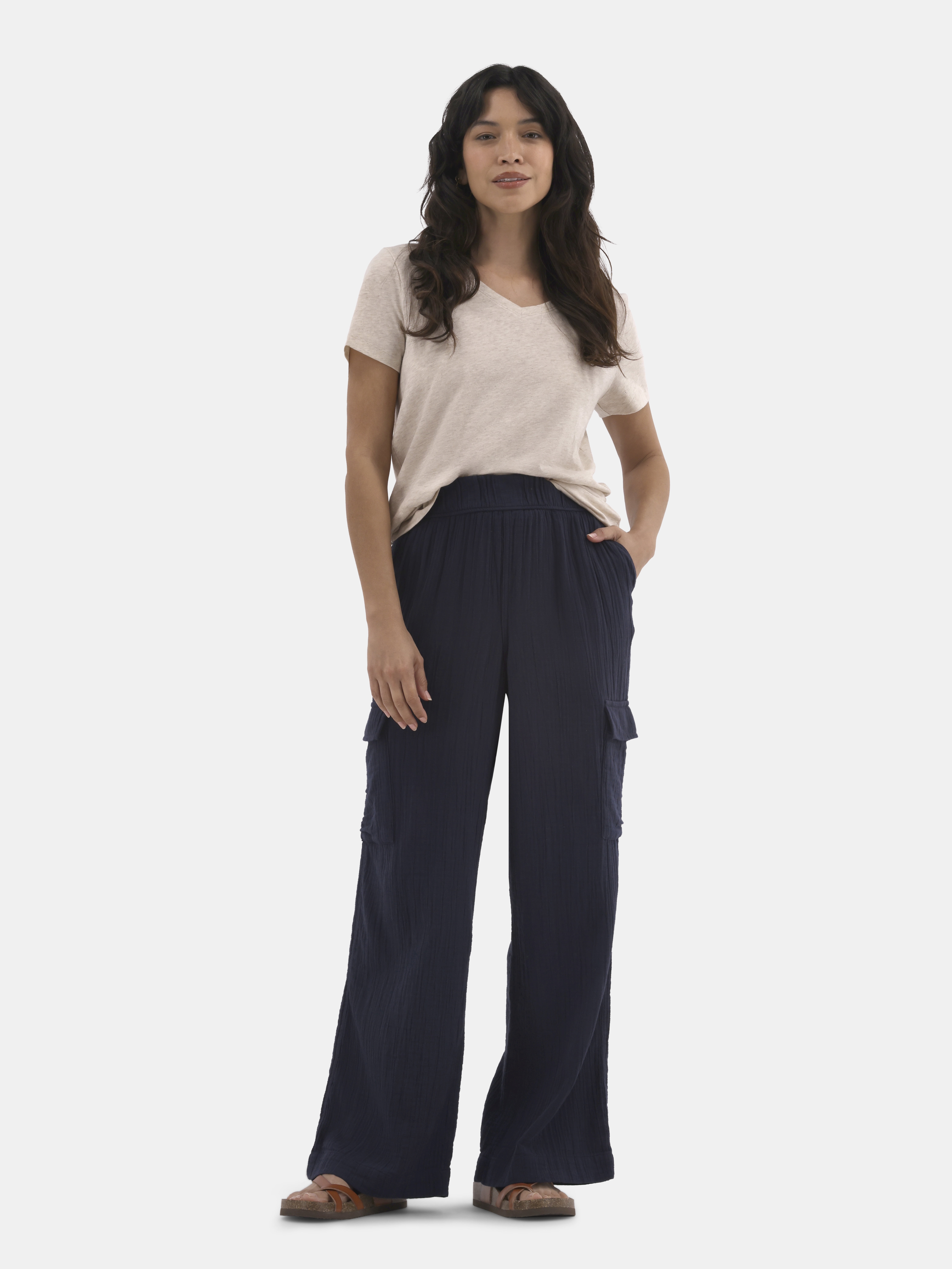 Time and Tru Women's and Women's Plus Cotton Double Cloth Cargo Pants, Sizes XS-4X