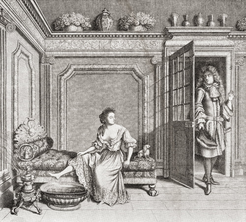 An 18th century lady taking a footbath is interrupted by a suitor From Illustrierte Sittengeschichte vom Mittelalter bis zur Gegenwart by Eduard Fuchs published 1909 Canvas Art - Ken Welsh Design Pic