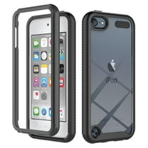 for iPod Touch 7/Touch 6/Touch 5 Case Built-in Screen Protector Clear Rugged 360 Full Body Protective Shockproof Hard Back Soft TPU Defender Dual Layer Heavy Duty Bumper Anti-Scratch Case, Black
