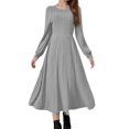 thumbnail image 4 of Robe pour Femmes Ensemble Mode Col Rond Manches Longues Couleur Unie Robe Maxi Décontractée avec Bordure Côtelée et Franges Détail Gris 2TG, 4 of 5