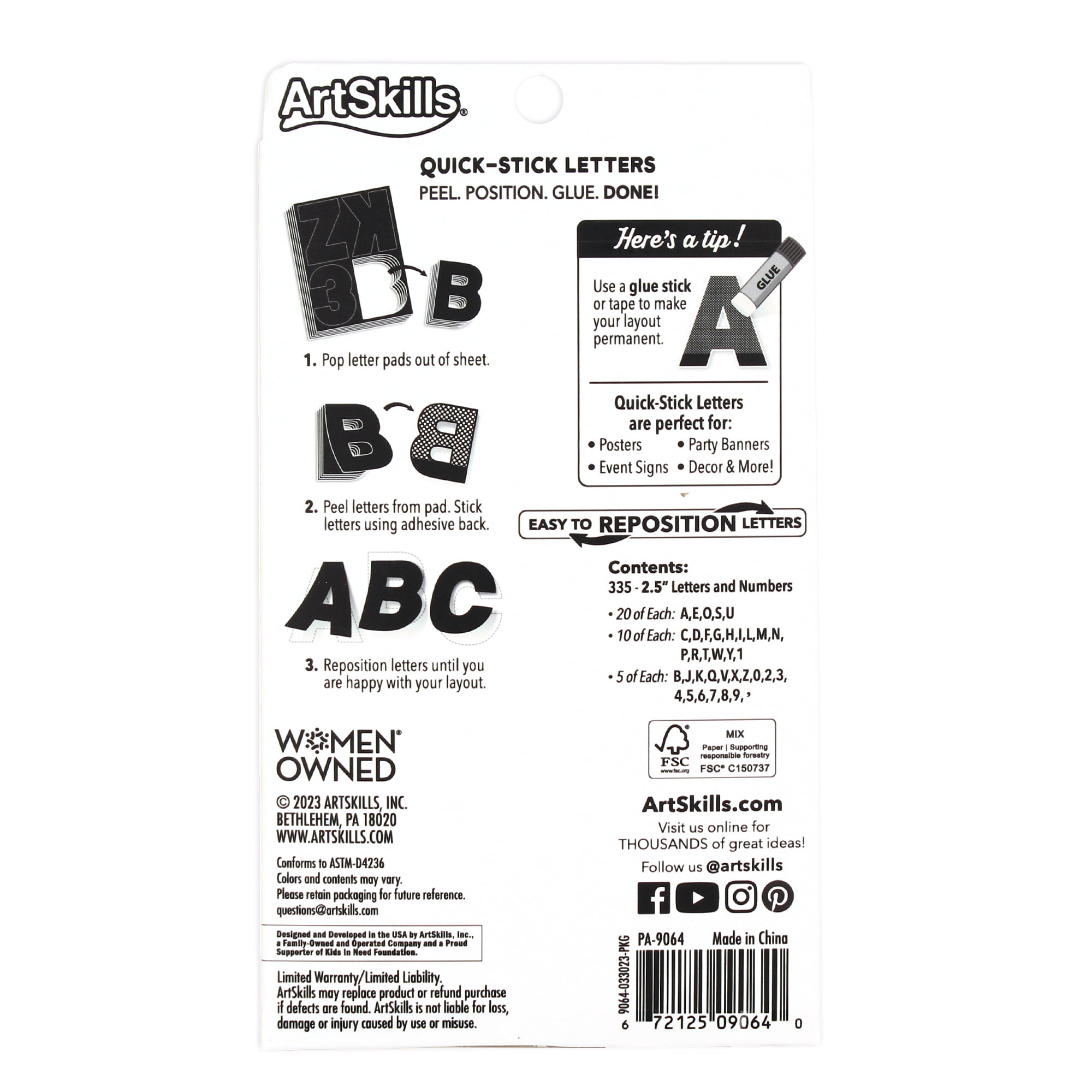 ArtSkills 2.5" Black Paper Letters & Numbers, 335-Piece Set for Posters, School Projects & Crafts