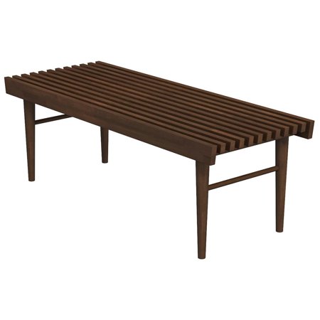ASHCROFT 47 Mid Century Felicity Teak Bench Brown Walnut Wood Ottoman Rectangular Entry Way Bench for Living Room Dining Room Bedroom Entrance Hallway