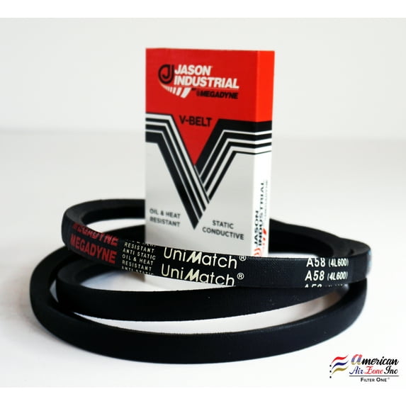 Megadyne - Jason Industrial V Belt - A58 - 4L600 (Pack of 2) - Wrapped V-Belt - 60 Inch Outside Length - 1/2 Inch Top Width - 11/32 Inch Thick