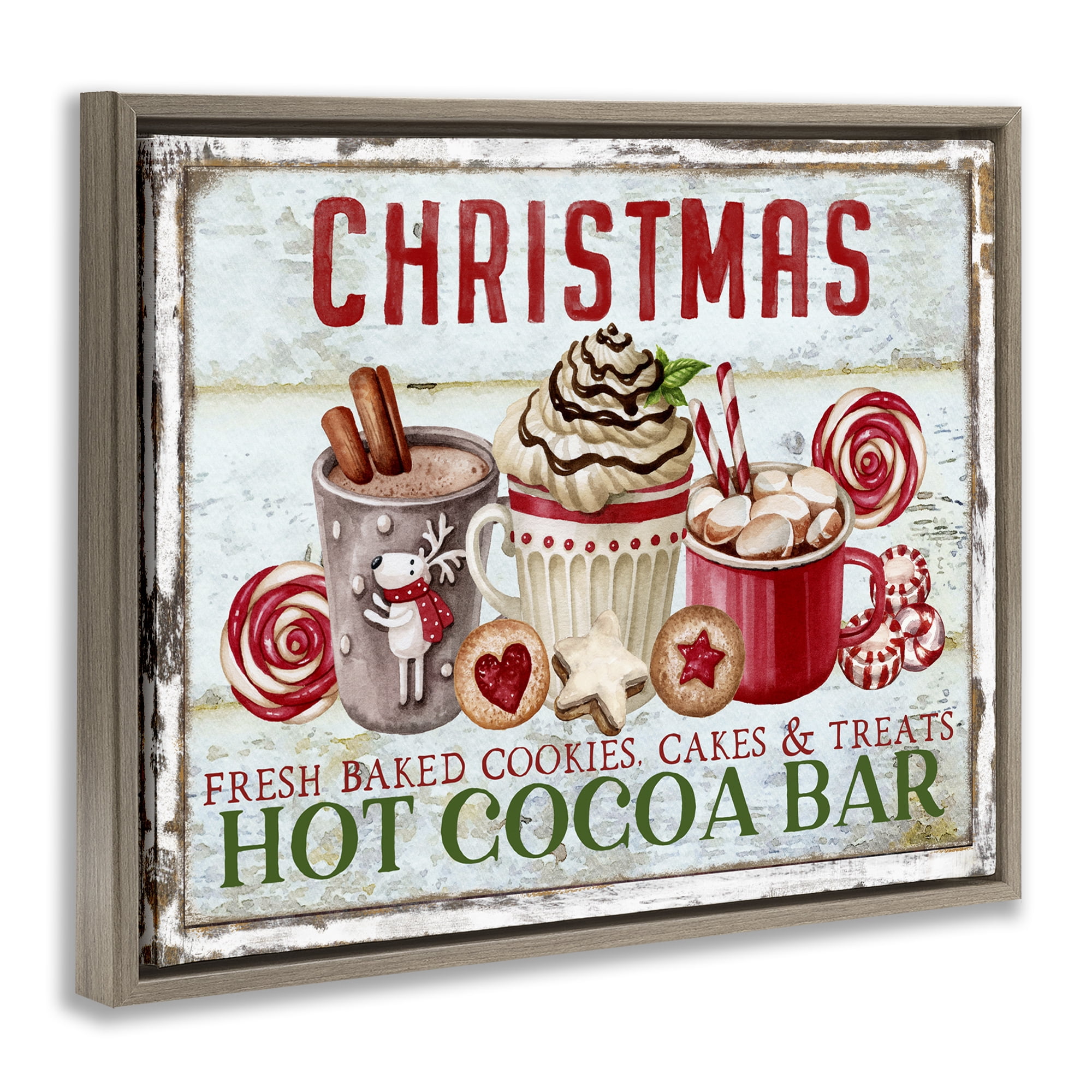 Stupell Industries Festive Hot Chocolate Holiday Painting Brown Floater Framed Canvas Art Prints Wall Art, 31 x 25