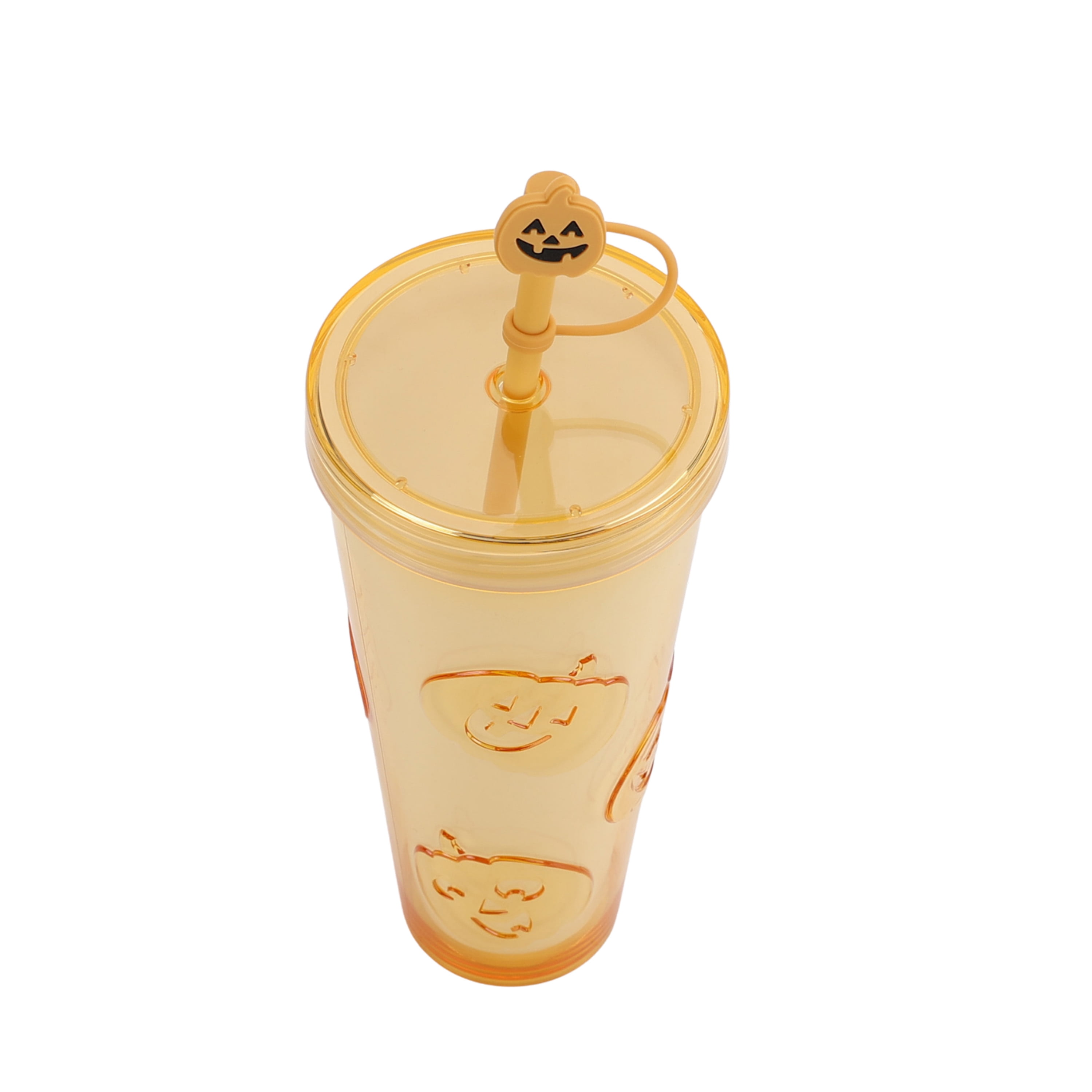 Way To Celebrate 26 oz Glow-in-the-Dark Double Wall Acrylic Jack o Lantern Tumbler with Silicone Straw Topper, Orange