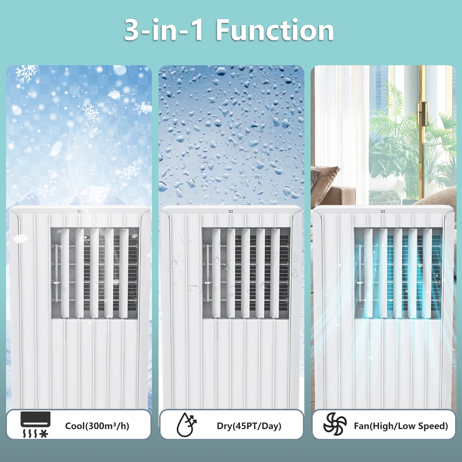 Portable Air Conditioner 8000 BTU, 3-in-1 Compact AC Unit with Cooling, Dehumidifier & Fan, Quiet Operation with 24H Timer, Remote Control & Window Kit for Rooms up to 350 Sq.Ft.
