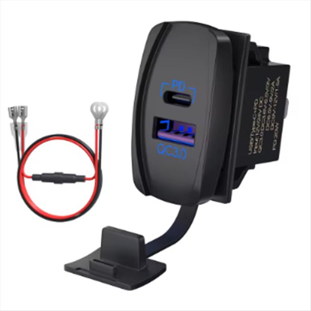 Interruptor Basculante USB de 12 V, Impermeable, con Puertos USB C y QC 3.0, de Corriente Dual, Cargador PD para Coche, UTV, RZR, Autocaravana, Camión, .
