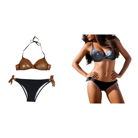 (2-Pack) 2025 New Sequined Brazilian Swimsuit Bikini Sunflower Shorts Women Beach Up Swimwear Push Swim Sports Bra for Swimming Patchwork Set Women Swimwears Bathing Shorts for Women Plus Size