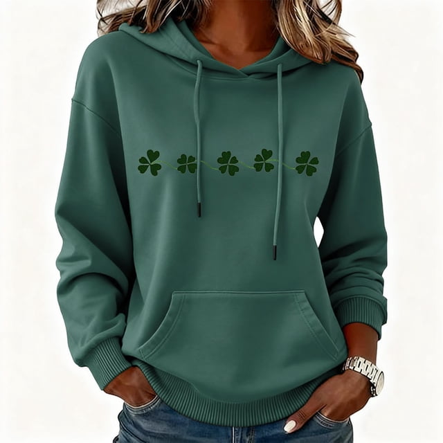 Xuyuer St Patrick's Day Hoodie for Women Irish Shamrock Graphic Shirt Funny Lucky Clover Long Sleeve Hoodie Pullover Tops