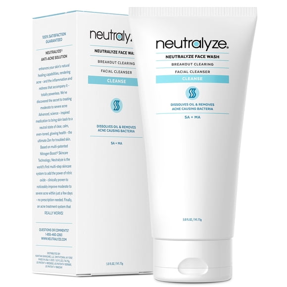 Neutralyze Acne Wash para rostro con 2% de ácido mandélico y 2% de ácido salicílico - Grado profesional A.H.A. + B.H.A. Limpiador facial para pieles propensas al acné (más de 90 días)