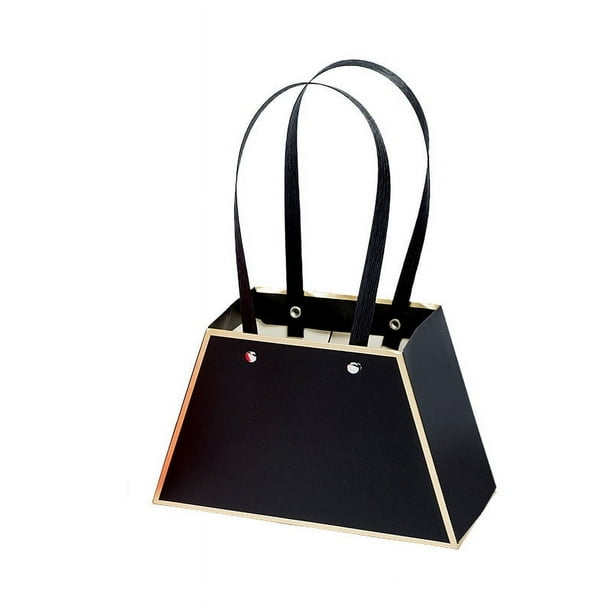 Zhuge Bolsas de embalaje para cajas de regalo, bolsas de regalo con forma de trapecio y flores, acompañadas de cajas de flores para regalo (negras)