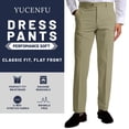 thumbnail image 5 of Pantalones de vestir YUCENFU para hombre, cintura extensible oculta, color caqui, 5 of 5