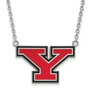 Sterling Silver Rhodium-plated LogoArt Youngstown State University Letter Y Large Enameled Pendant 18 inch Necklace Q-SS011YSU-18