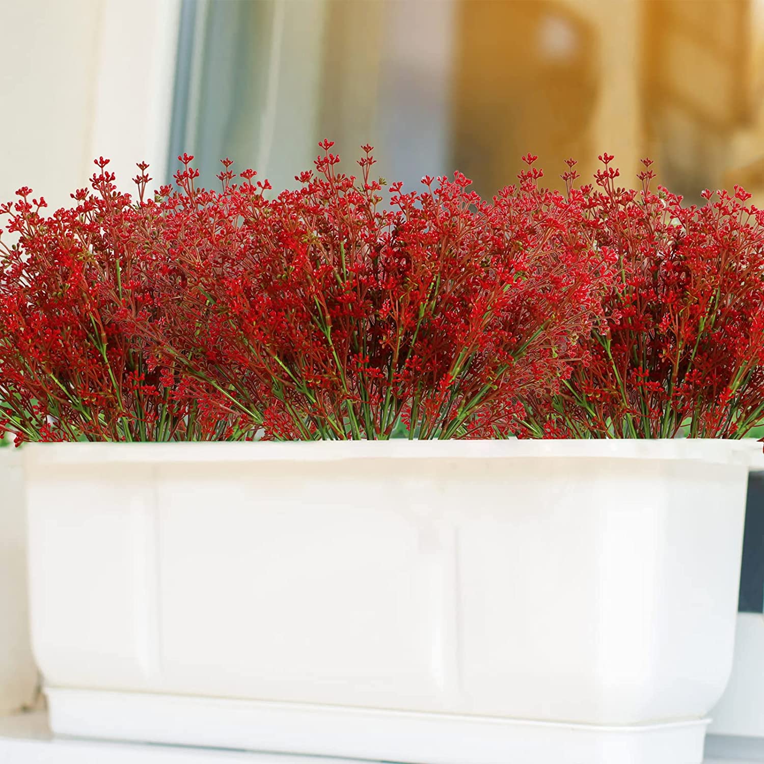 MAMOWEAR Artificial Baby breath Flowers for Outdoor Spring Fall Fake Flowers Bulk Faux Flower Bouquets for Harvest Festival Home Window Box Décor(6pcs, Red)