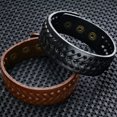 thumbnail image 3 of Ayyufe Vintage Men Leather Wide Braided Bracelet Cuff Button Wristband Bangle, 3 of 7