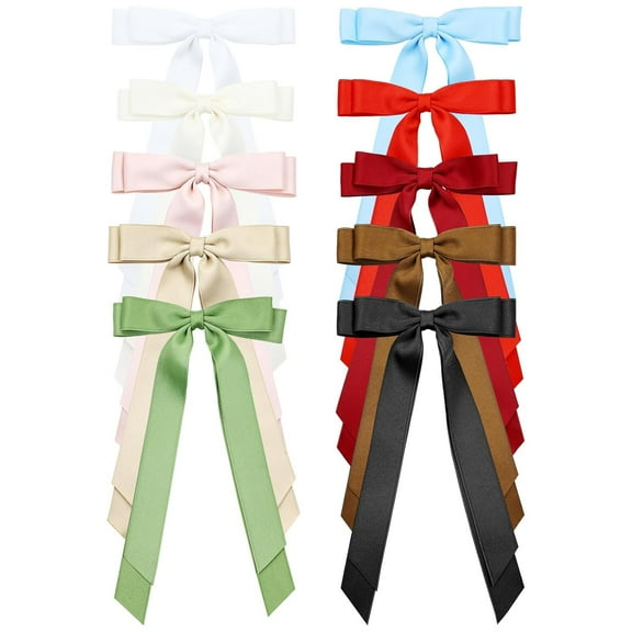 10 Pieces Double Bow Hair Clips Hair Barrettes with Long Tail Ribbon Hair Bows Accessories for Women Girls Teens Kids