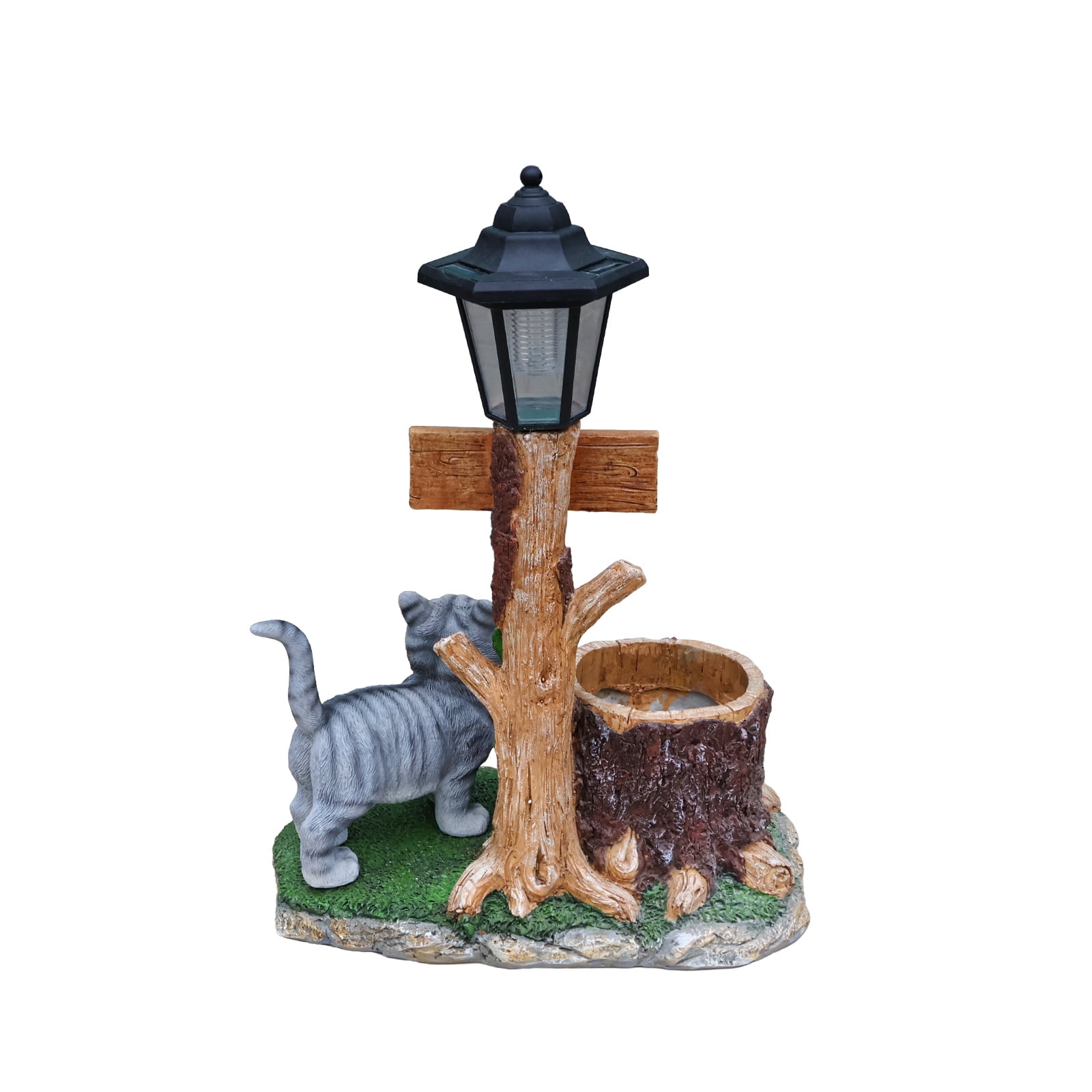 Cat Solar Planter Statue for Outdoor Decor, Garden Statue with Built-In Planter and LED Light, Weather-Resistant Resin for Yard, Patio, Brown