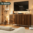 thumbnail image 3 of Algherohein Modern Sideboard Buffet with Slatted Barn Doors, Wood Accent Storage Consol, TV Stand, Coffee Bar for Dining Room, Walnut 4 Doors, 3 of 6