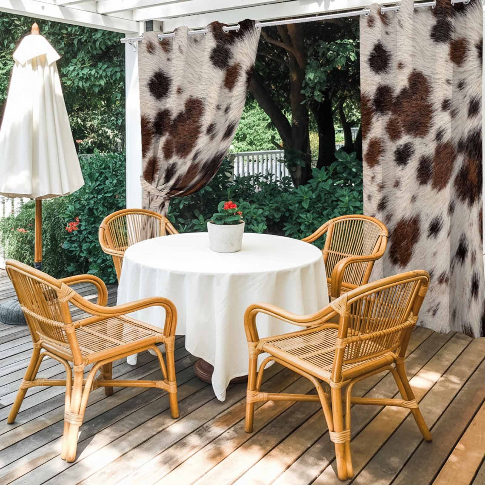 Brown Fur Texture Outdoor Curtains for Patio, Country Farm Animal Classic White Brown Black Spots Sunshade Privacy Drapes Grommet Waterproof Outside Curtains for Porch Balcony 54"x108", 1 Panel