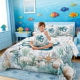 thumbnail image 3 of Manfei Watercolor Octopus Underwater Coral Seashell Twin Bedding Sets for Kids Boys and Girls, Nautical Marine Life Print Bedding Comforter Set, Stars Reversible 7 Pieces, 3 of 6