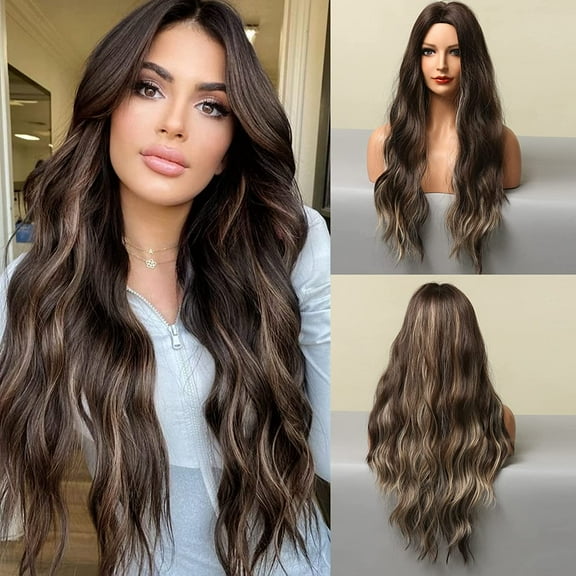 Ombre Long Wavy Wigs for Women Long Curly Synthetic wig Middle Part Natural Looking Heat Resistant Fiber Wigs Hair Replacement Cosplay Wigs for Girls A5