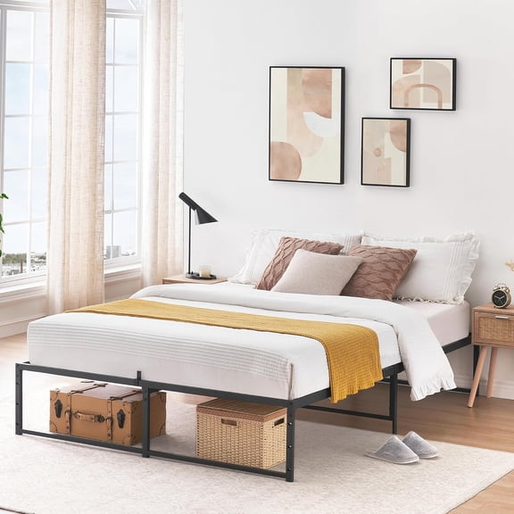 Geetinfly 3-in-1 Queen Size Bed Frame Platform,Metal Full Bed Mattress Frame with Steel Support,No Box Spring Needed Easy to Assemble Black Bed Platform