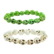 Green and White Skull Turquoise Stone Beaded Stretch Bracelets - Tibetan Prayer Skeleton Hand Bracelet - 91077