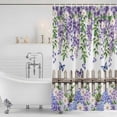 thumbnail image 2 of Polyester Fabric Spring Purple Flowers Shower Curtain, Farmhouse Leaves Fences Watercolor Waterproof Bathtub Curtain Bathroom Decor Set with Hooks 72 x 84 Inches, 2 of 6
