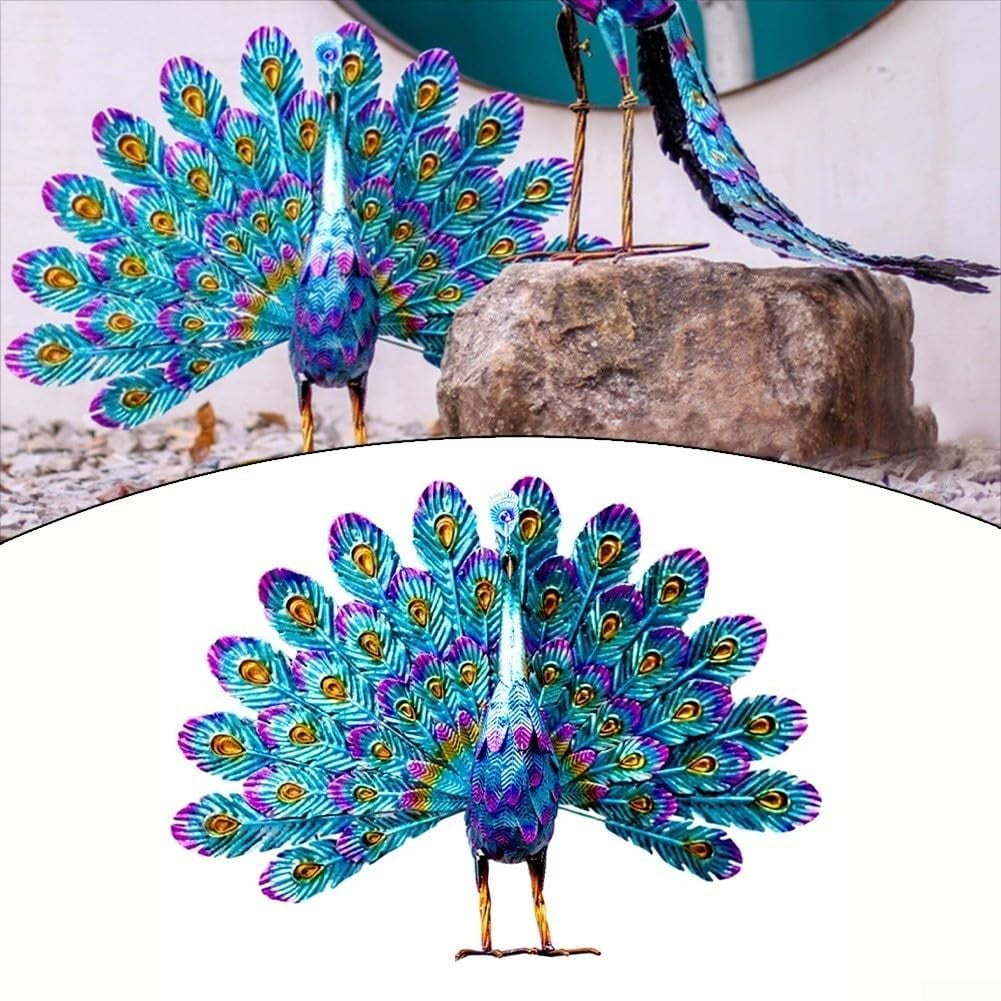 Metal Peacock Statue Ornament Diy Peacock Art Crafts Garden Decoration Statue L