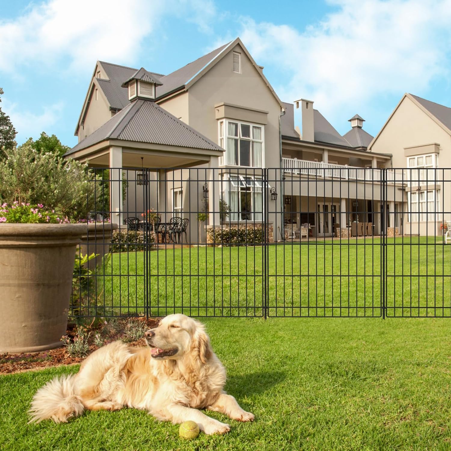 Decorative Garden Fence 6 Panels 11.8ft x 30in Rustproof No- Metal Fencing for Yard Outdoor