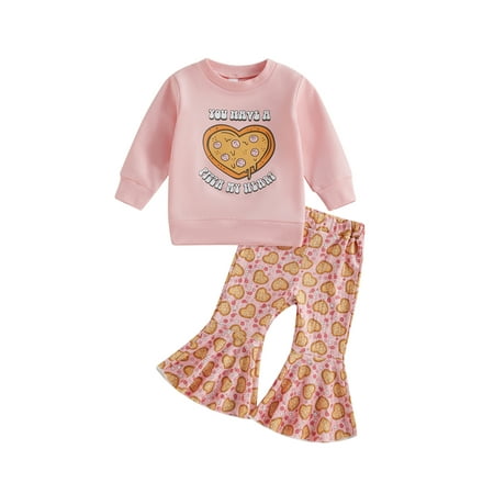 

Bagilaanoe 2Pcs Toddler Baby Girl Valentine s Day Outfits Letters Print Long Sleeve Pullover Tops + Heart Print Flared Trousers 6M 12M 18M 24M 3T 4T Kids Long Pants Set