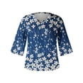 thumbnail image 4 of ICHUANYI Clearance Women's Fashion V-Neck Three Quarter 3/4Sleeve T Shirt AutumnBlouse Tops Sweatshirt(Blue, S) ICHUANYI WER2023081017150, 4 of 5