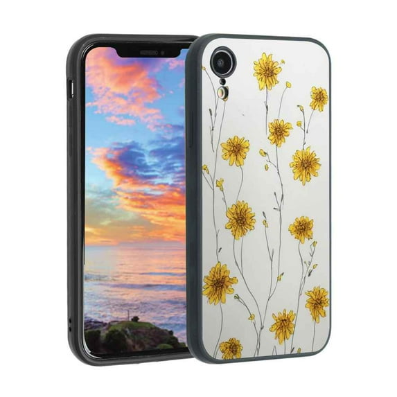Compatible with iPhone XR Phone Case, Yellow-Flowers-297 Case Men Women, Flexible Silicone Shockproof Case for iPhone XR
