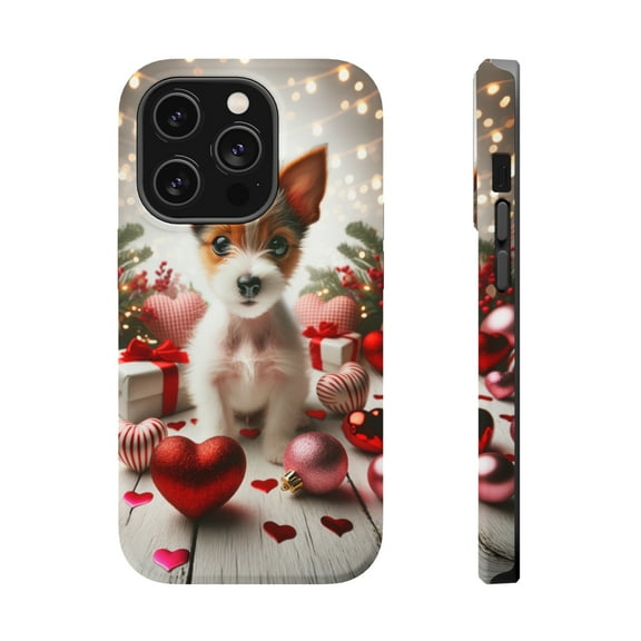 DistinctInk Tough Case for Apple iPhone 14 PRO (6.1" Screen), Compatible with MagSafe Charging - Valentine's Day Toy Fox Terrier