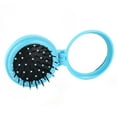 thumbnail image 1 of Graflsoa Compact Blue Folding Mirror Comb - Portable Plastic Round Design for On-the-Go Styling, 1 of 4