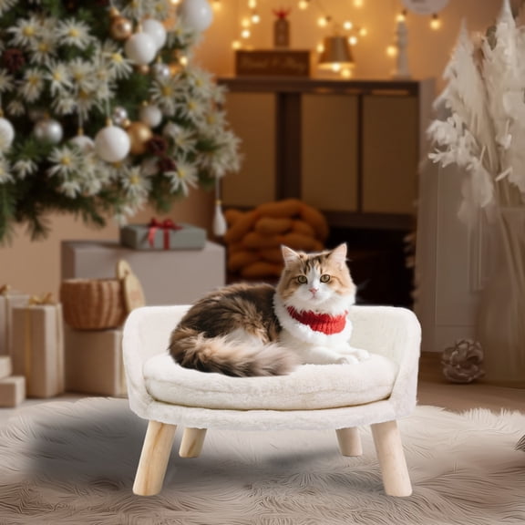 BingoPaw 20-Inch Elevated Cat Sofa Bed, Soft Plush Pet Couch Chair with Wooden Frame and Waterproof Cushion, Indoor Lounger for Cats and Small Dogs